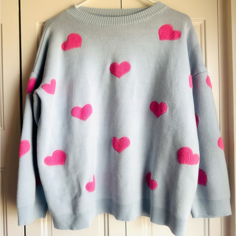 Pink Heart Patterned Sweater